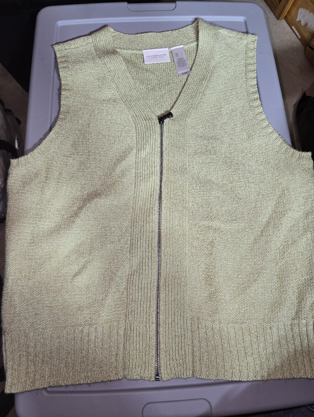 Vintage Liz Claiborne Mint Green Zipup Sweater Vest Womens Size Large
